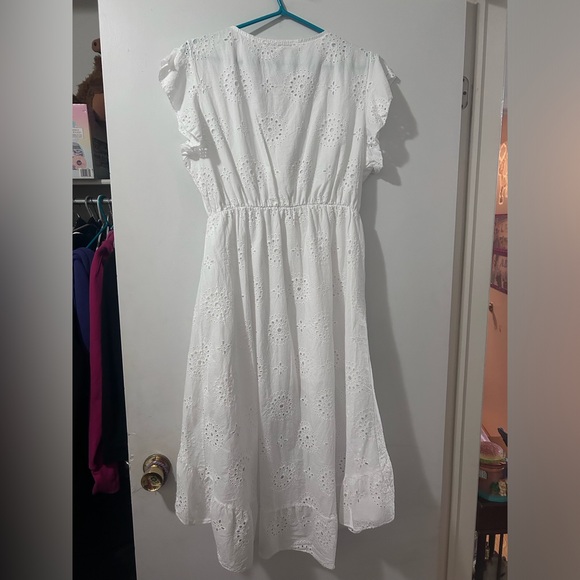 🍒Valentina Naldi Eyelet Cotton Dress Made in Italy Elastic Waist V-Neck - Picture 2 of 3